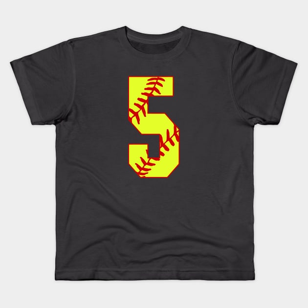 Fastpitch Softball Number 5 #5 Softball Shirt Jersey Uniform Favorite Player Biggest Fan Kids T-Shirt by TeeCreations